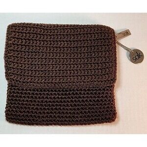 The Sak Crochet Brown Crochet Clutch Purse Bag Pouch Vintage Boho